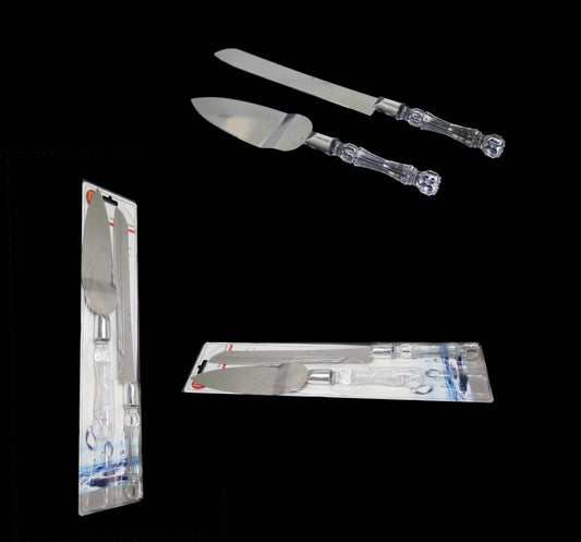 Elegant Cake Knife and Server Set with Crystal Plastic Handle 2 in 1