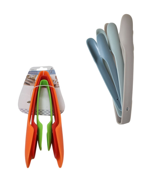3Pack Plastic Kitchen BBQ Salad Tongs Set