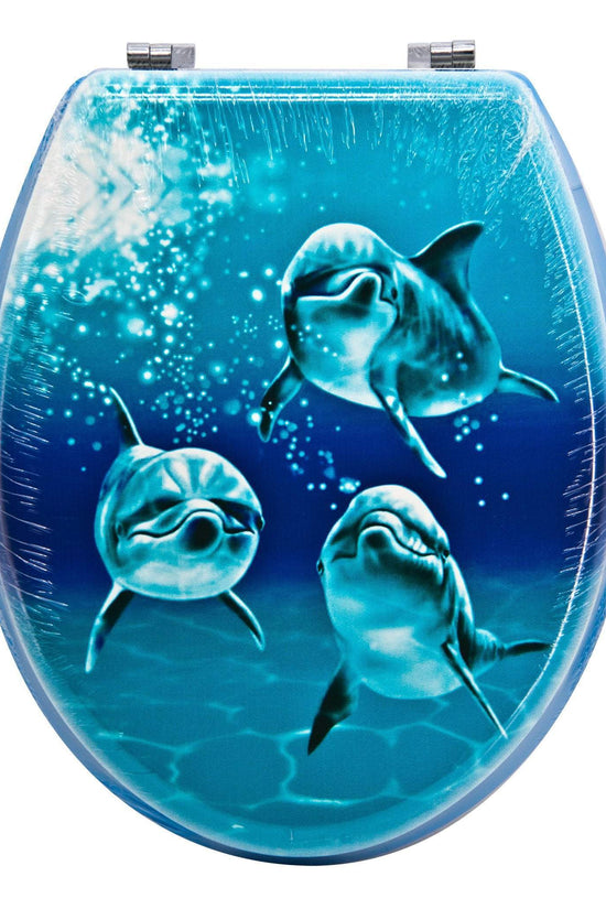 Aquatic Dolphin Trio Sitting Toilet Seat Unique Bathroom Decor
