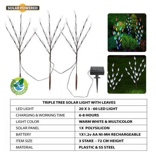 Solar Garden Tree Light 72cm 60 LED Bright White Multicolour
