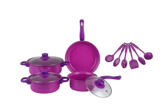 Premium 14Piece Cooking Pan Set with Glass Lids and Utensils