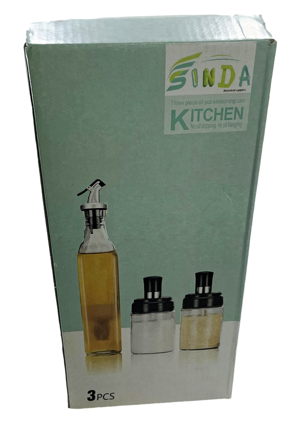 Glass Seasoning Spice Oil Vinegar Bottle Set of 3