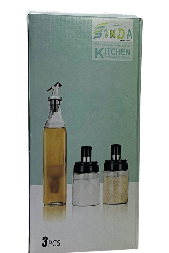Glass Seasoning Spice Oil Vinegar Bottle Set of 3