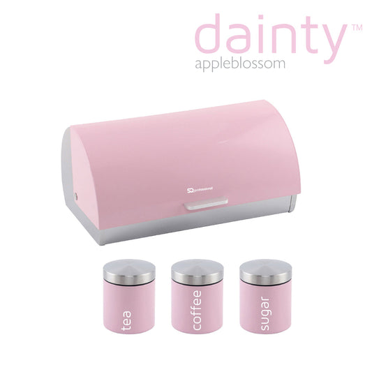 SQ Professional Gems Metal Bread Bin with 3 Canisters Appleblossom