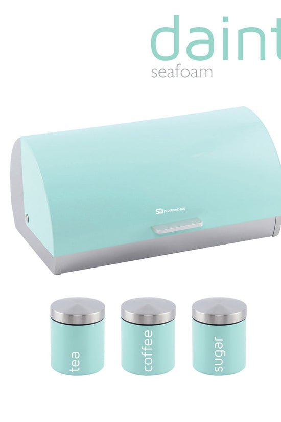 SQ Professional Gems Metal Bread Bin with 3 Canisters Seafoam