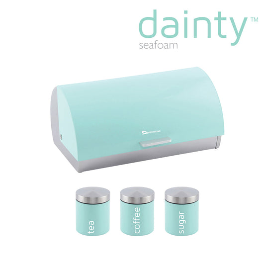 SQ Professional Gems Metal Bread Bin with 3 Canisters Seafoam