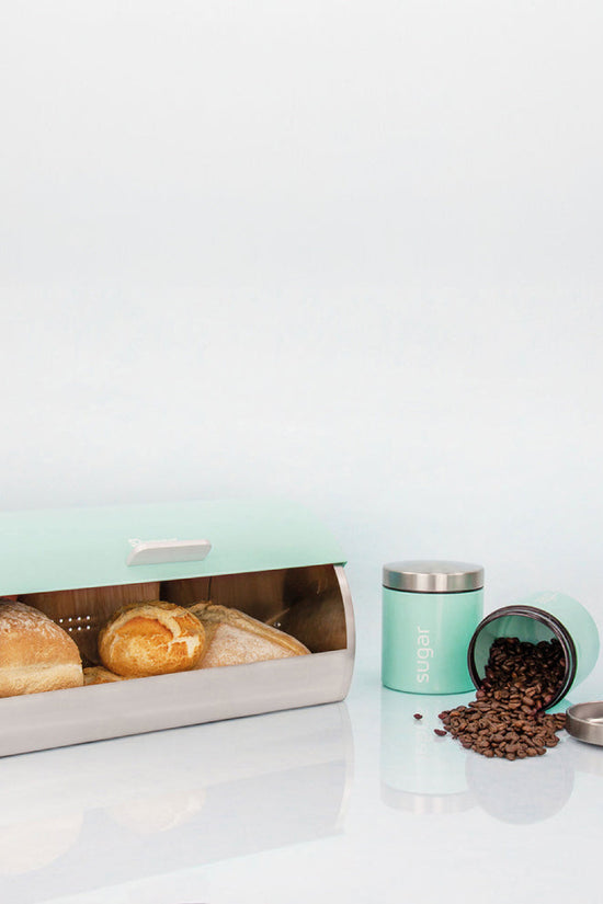 SQ Professional Gems Metal Bread Bin with 3 Canisters Seafoam