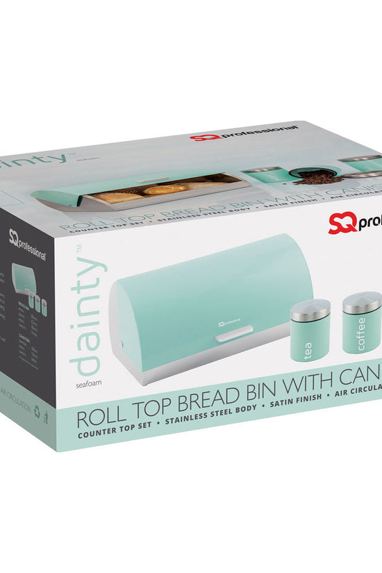 SQ Professional Gems Metal Bread Bin with 3 Canisters Seafoam