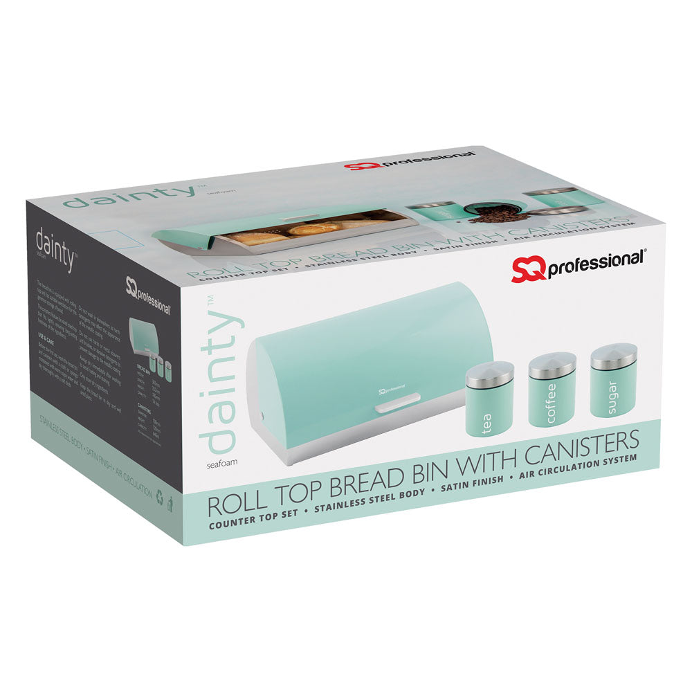 SQ Professional Gems Metal Bread Bin with 3 Canisters Seafoam