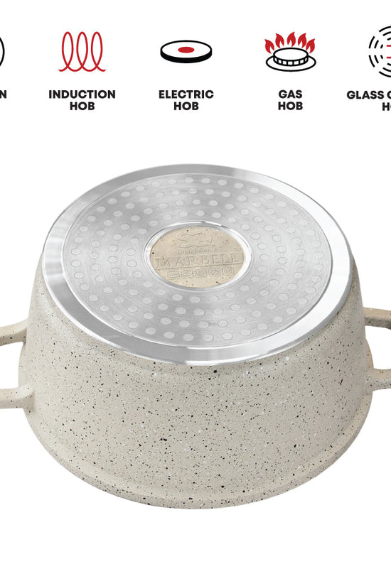 SQ Professional Nea Marbell Effect Diecast Stockpot Set 5 Pieces Natura Cream