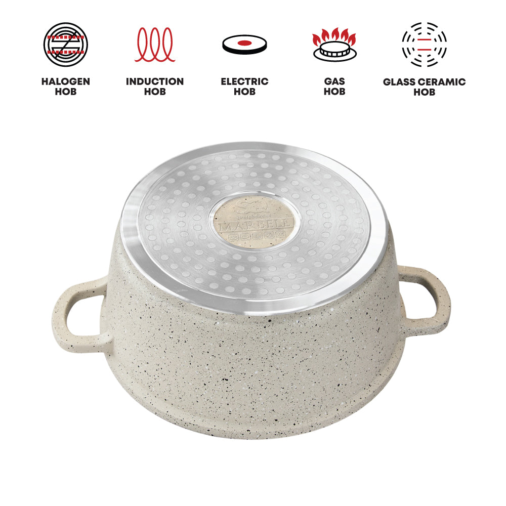 SQ Professional Nea Marbell Effect Diecast Stockpot Set 5 Pieces Natura Cream