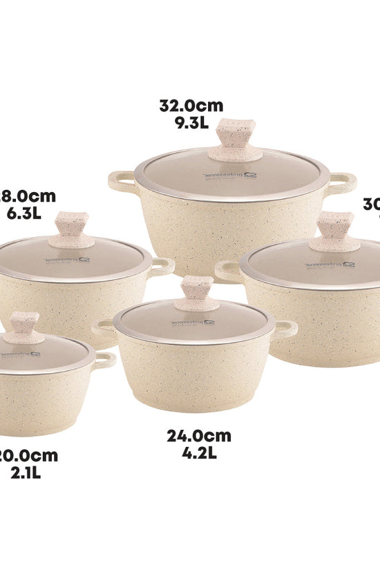 SQ Professional Nea Marbell Effect Diecast Stockpot Set 5 Pieces Natura Cream