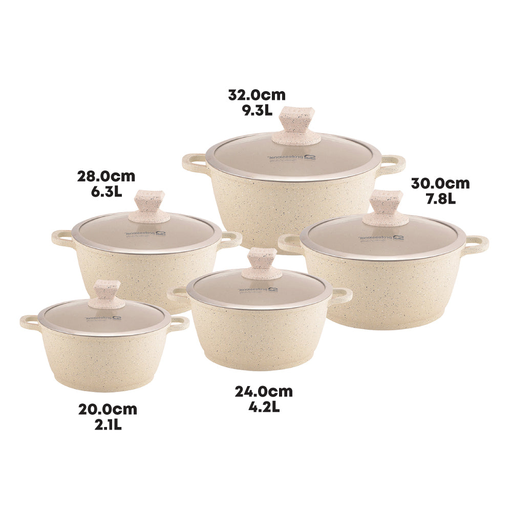 SQ Professional Nea Marbell Effect Diecast Stockpot Set 5 Pieces Natura Cream