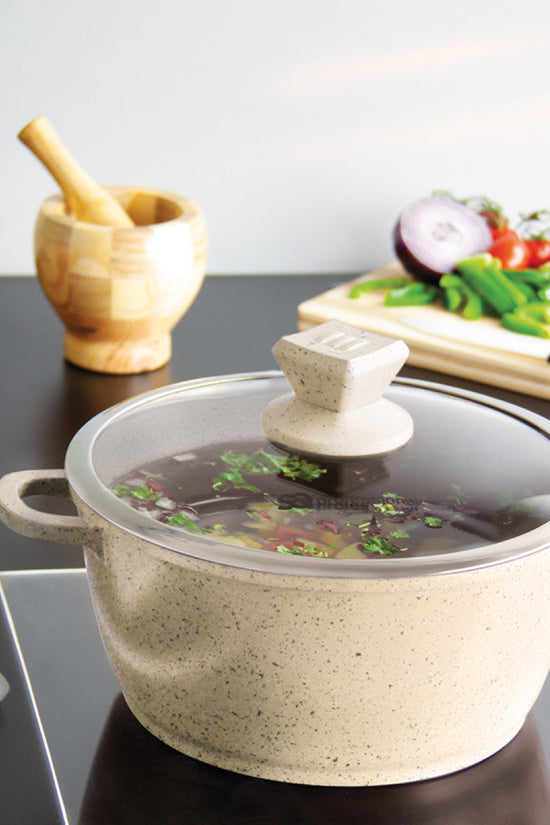 SQ Professional Nea Marbell Effect Diecast Stockpot Set 5 Pieces Natura Cream