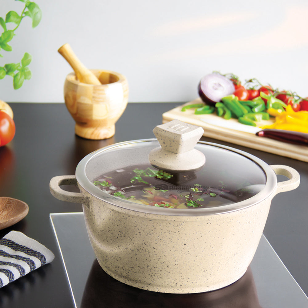 SQ Professional Nea Marbell Effect Diecast Stockpot Set 5 Pieces Natura Cream