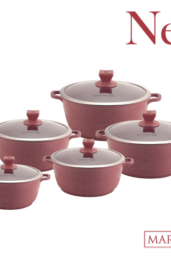 SQ Professional Nea Marbell Effect Diecast Stockpot Set 5 Piece Rossa Set