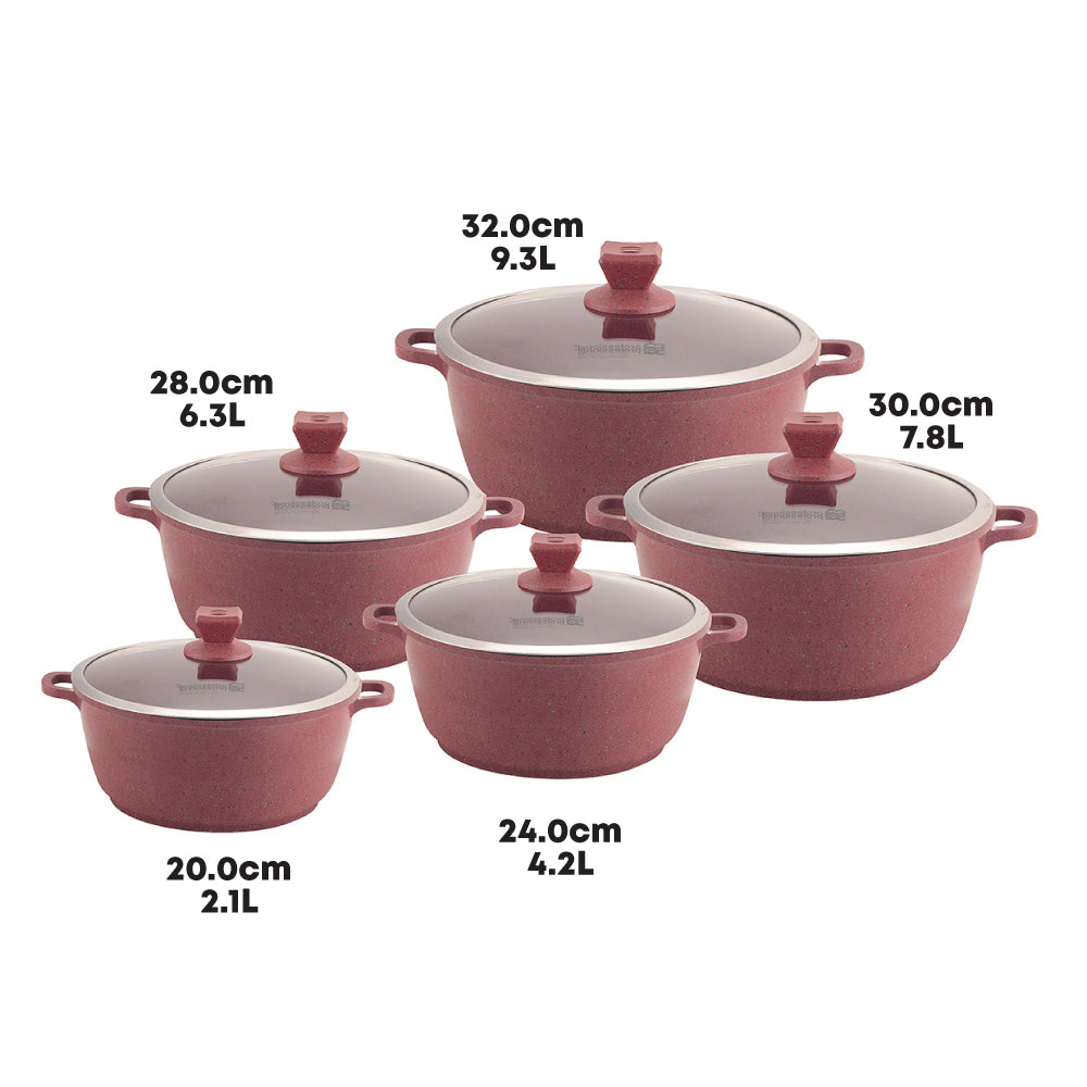SQ Professional Nea Marbell Effect Diecast Stockpot Set 5 Piece Rossa Set