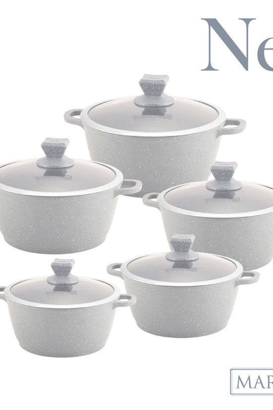 SQ Professional Nea Marbell Effect Diecast Stockpot Set 5Piece Grigio Cookware Collection