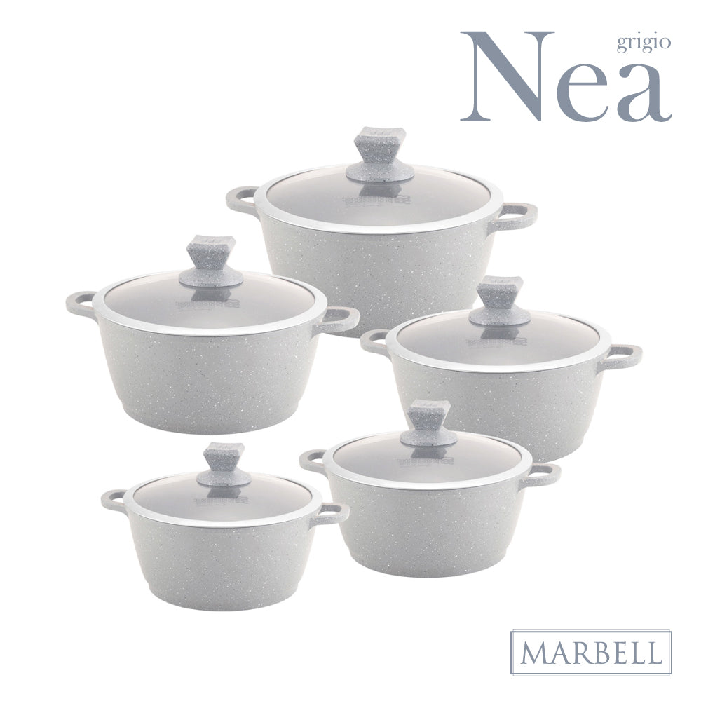 SQ Professional Nea Marbell Effect Diecast Stockpot Set 5Piece Grigio Cookware Collection