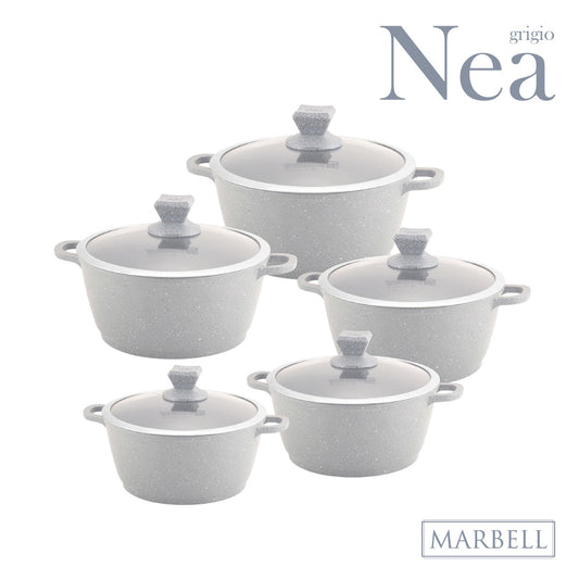 SQ Professional Nea Marbell Effect Diecast Stockpot Set 5Piece Grigio Cookware Collection