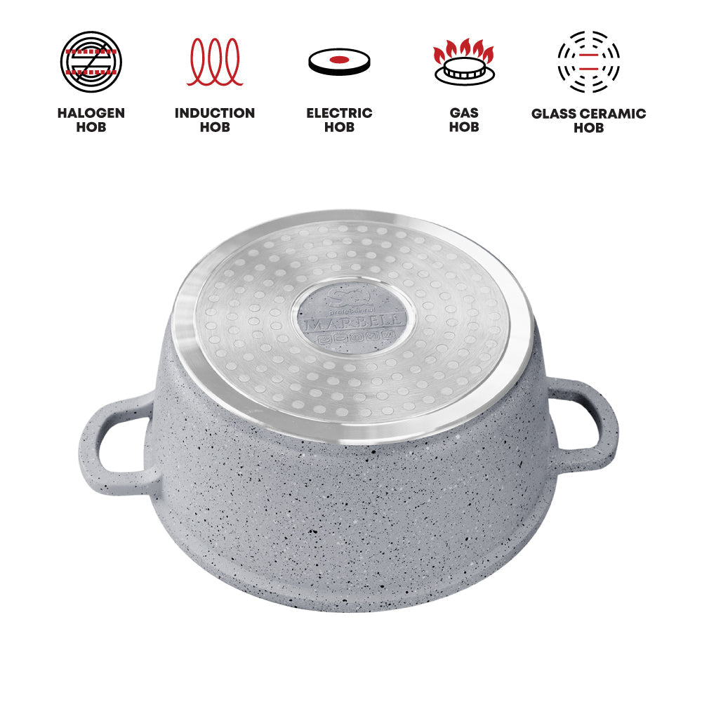 SQ Professional Nea Marbell Effect Diecast Stockpot Set 5Piece Grigio Cookware Collection