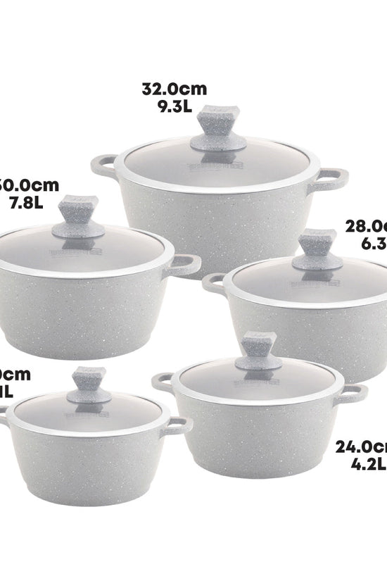 SQ Professional Nea Marbell Effect Diecast Stockpot Set 5Piece Grigio Cookware Collection