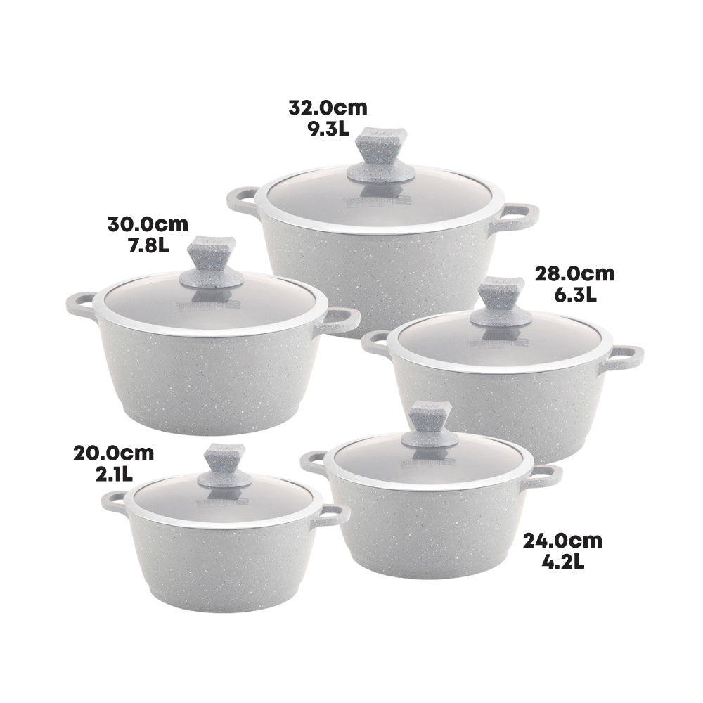 SQ Professional Nea Marbell Effect Diecast Stockpot Set 5Piece Grigio Cookware Collection