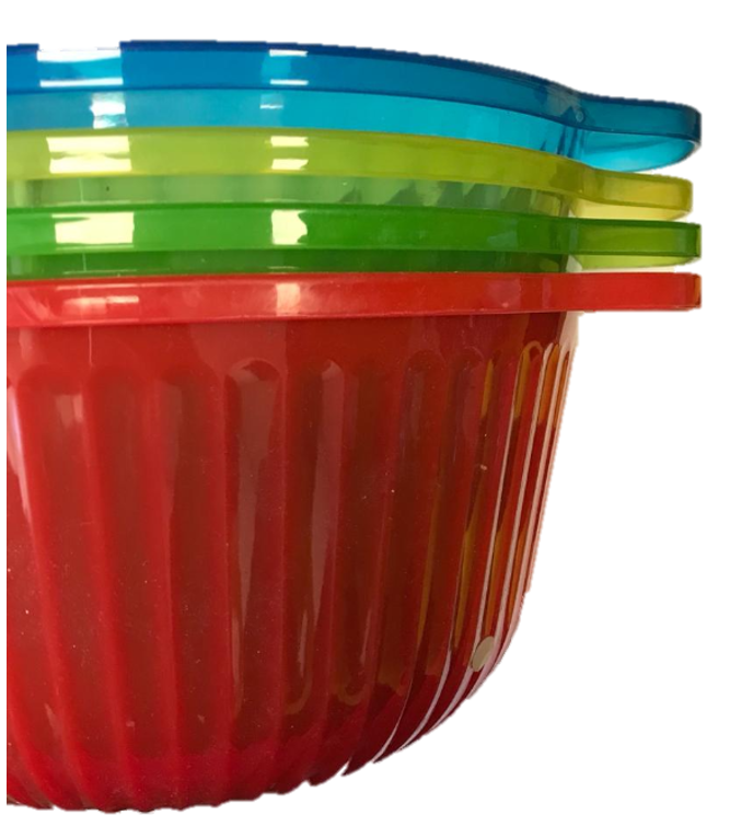 Durable Plastic Bowl with Flat Handle 19 cm Assorted Colours