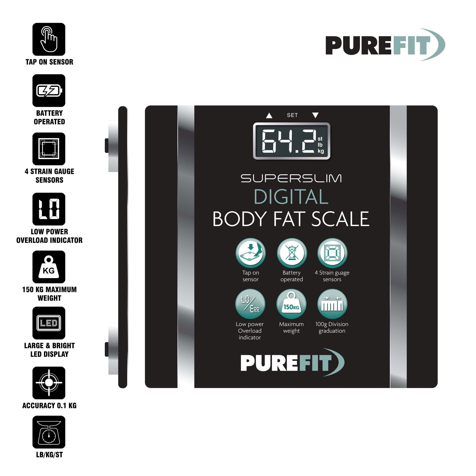 Smart Square Digital Bathroom Body Fat Weighing Scale 28x28cm