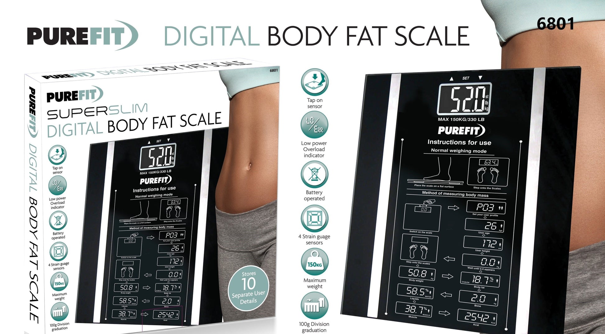 Smart Square Digital Bathroom Body Fat Weighing Scale 28x28cm