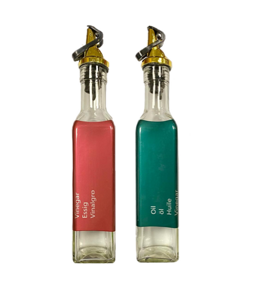 250ml Clear Glass Oil and Vinegar Bottle with Removable Coloured Label