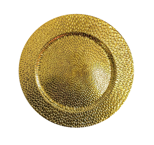 Elegant 33 cm Gold Plastic Round Serving Tray with Textured Design