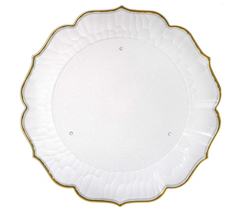Elegant Frosted Plastic FlowerShaped Serving Tray with Gold Rim 32 cm