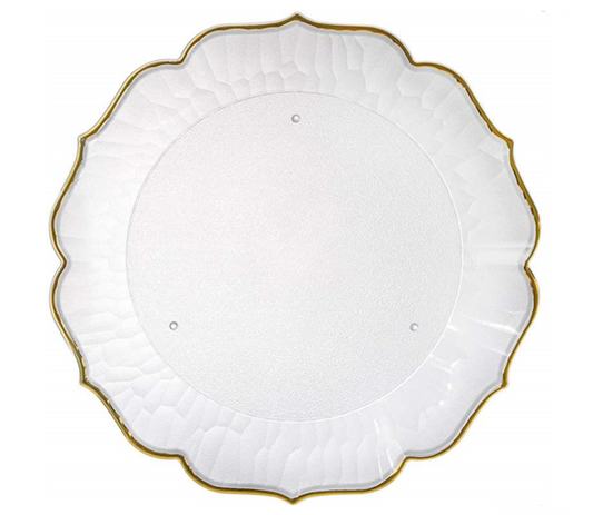 Elegant Frosted Plastic FlowerShaped Serving Tray with Gold Rim 32 cm