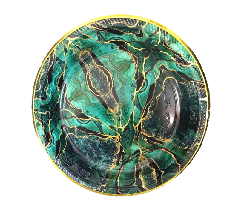 Elegant Round Plastic Tray with Geode Pattern Design 29 x 35 cm