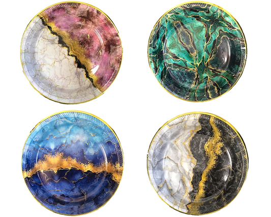 Elegant Round Plastic Tray with Geode Pattern Design 29 x 35 cm