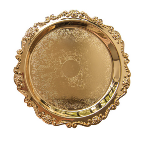 Baroque Style Flower Design Plastic Serving Tray 36 cm