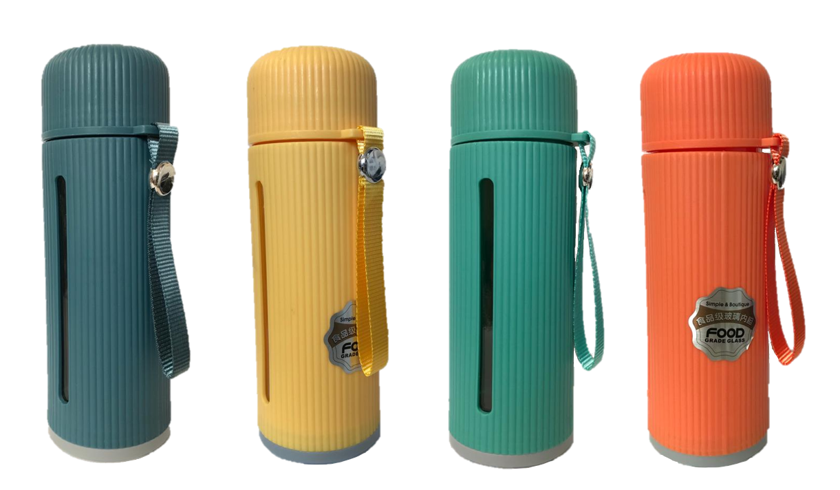 Glass Plastic Water Bottle Flask with Strap Stay Hydrated On the Go