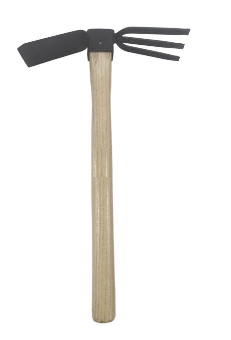 Dual Metal Hoe and Rake Combo Tool with Wooden Handle