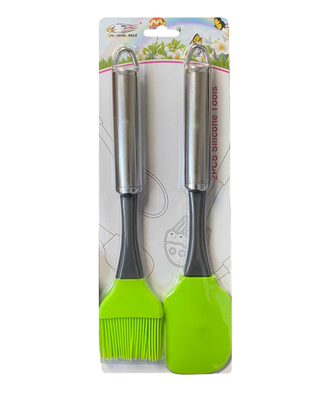Green Silicone Spatula and Pastry Brush Set with Metal Handle Kitchen Essential