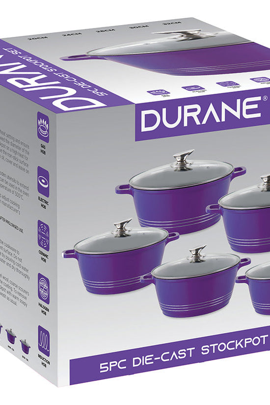 Durane Die Cast Purple Stock Pot Set 5Piece NonStick Cookware