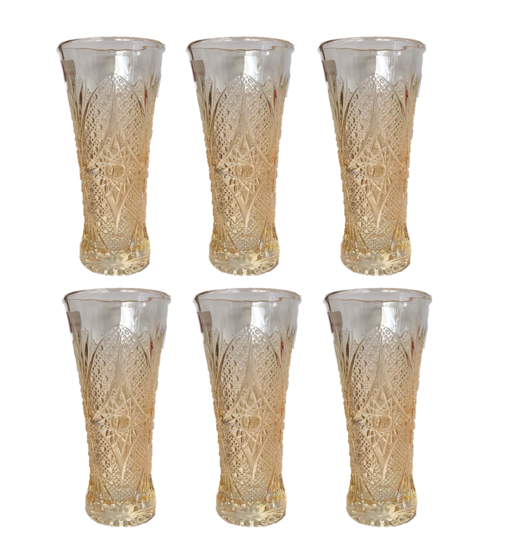 Elegant Yellow Half Pint Decorated Drinking Glass Set of 6 15 x 7 cm