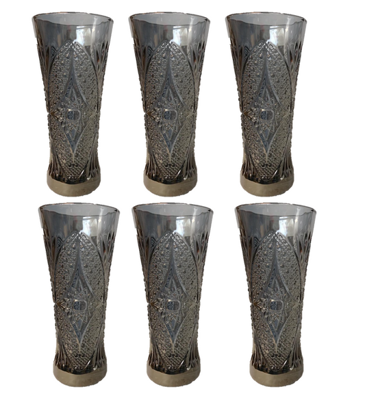 Set of 6 Small Half Pint Decorated Drinking Glasses in Black Grey