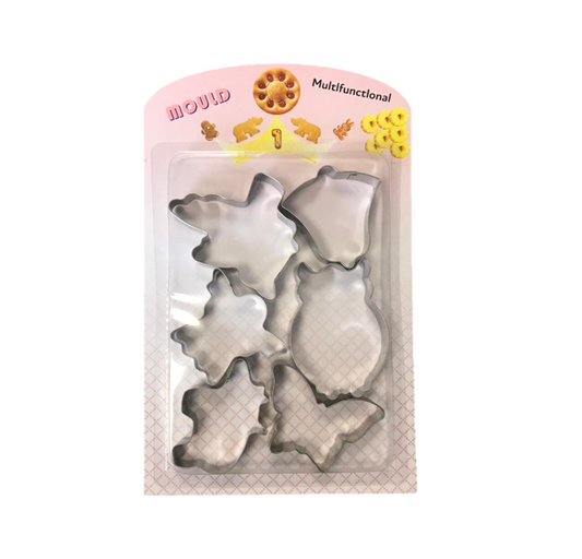6Piece Metal Baking Cookie Cutter Moulds Set Assorted Shapes