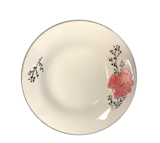 Pink Floral Design Appetiser Plate with Silver Rim Elegant Dining Decor