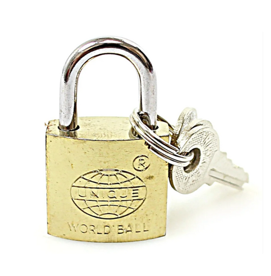 Premium 32mm World Ball Metal Brass Padlock Set of 3 Keys