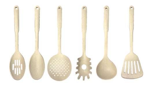 Durable Plastic Kitchen Utensils Set Speckled Cream 30 cm Set of 6