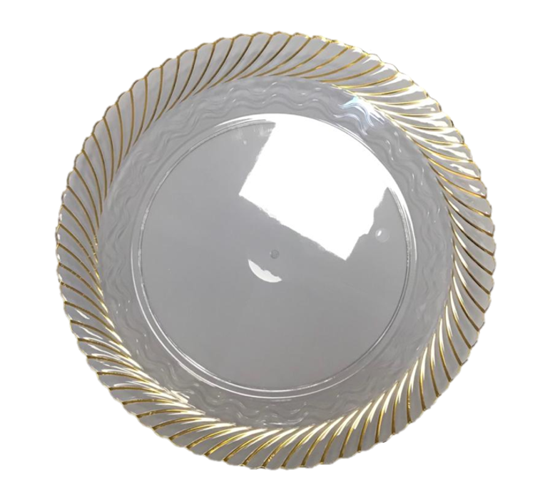 Elegant Round Transparent Plastic Serving Tray 35 cm with Golden Rim