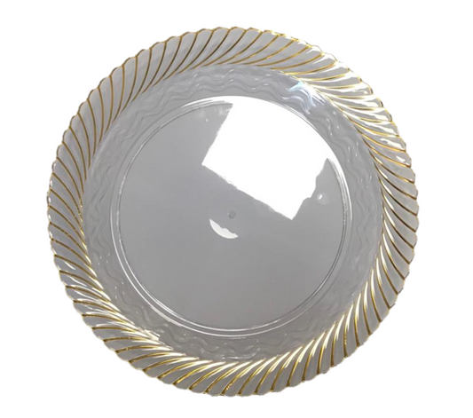 Elegant Round Transparent Plastic Serving Tray 35 cm with Golden Rim