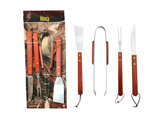 Stainless Steel BBQ Knife Tongs Fork Spatula Set 33 cm
